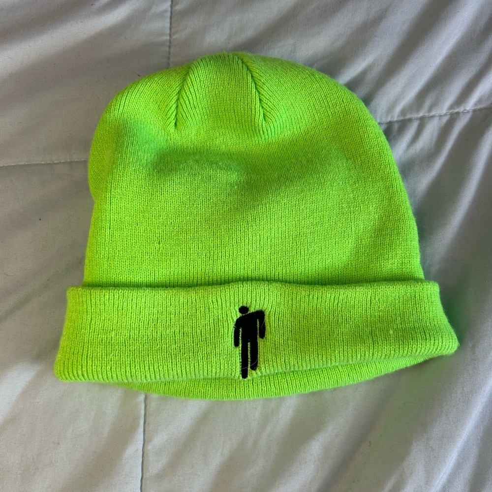 Neon Green Beanie Hat with Minimalist Black Logo